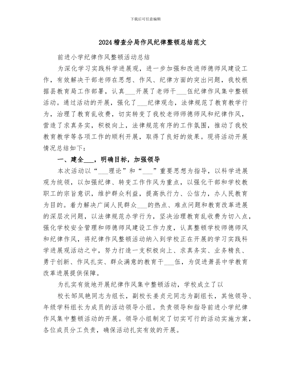 2024稽查分局作风纪律整顿总结范文_第1页