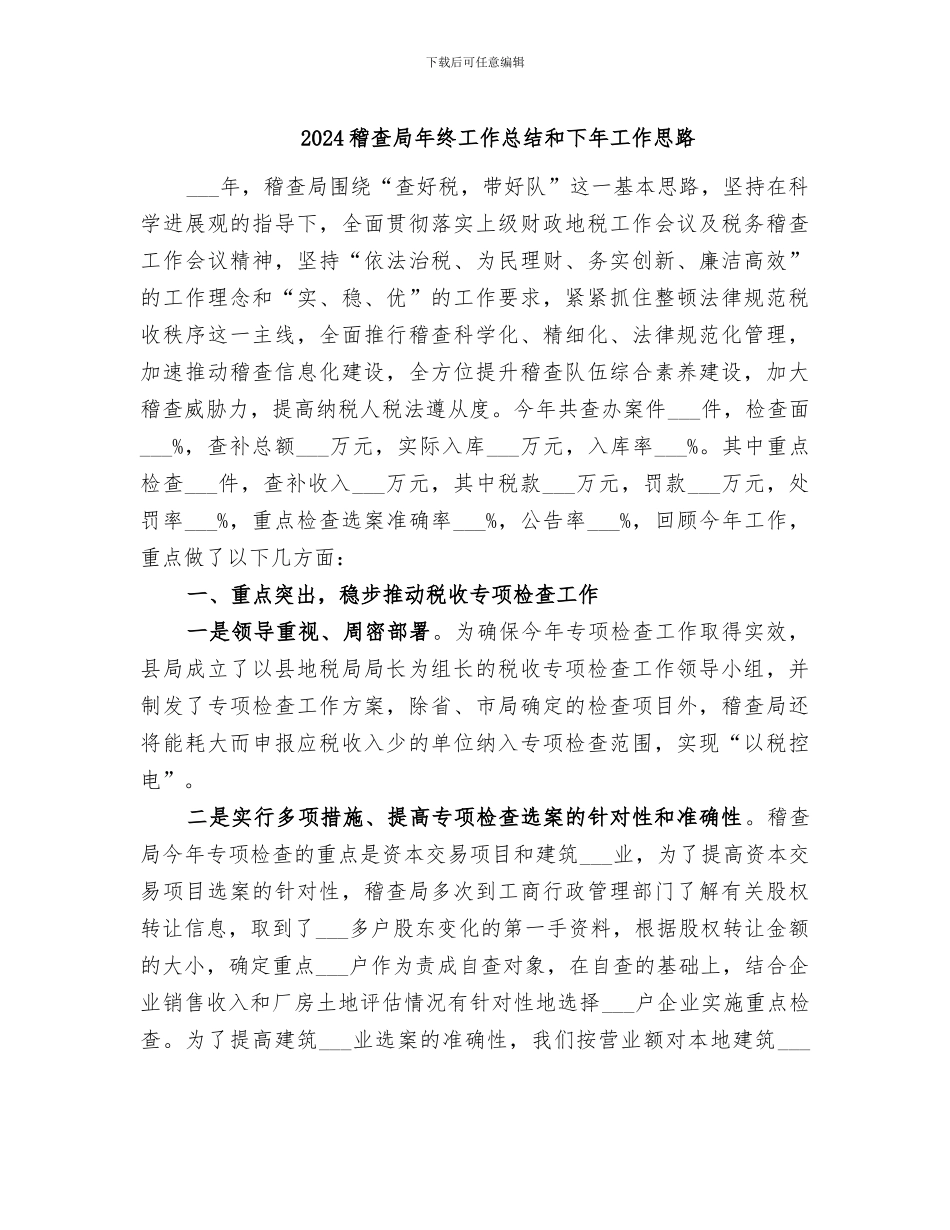 2024稽查局年终工作总结和下年工作思路_第1页