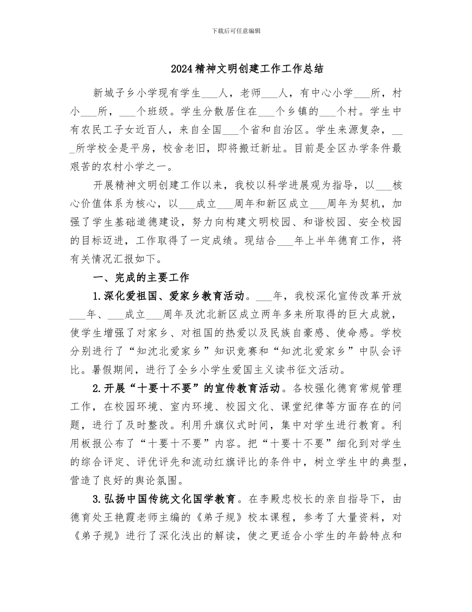 2024精神文明创建工作工作总结_第1页