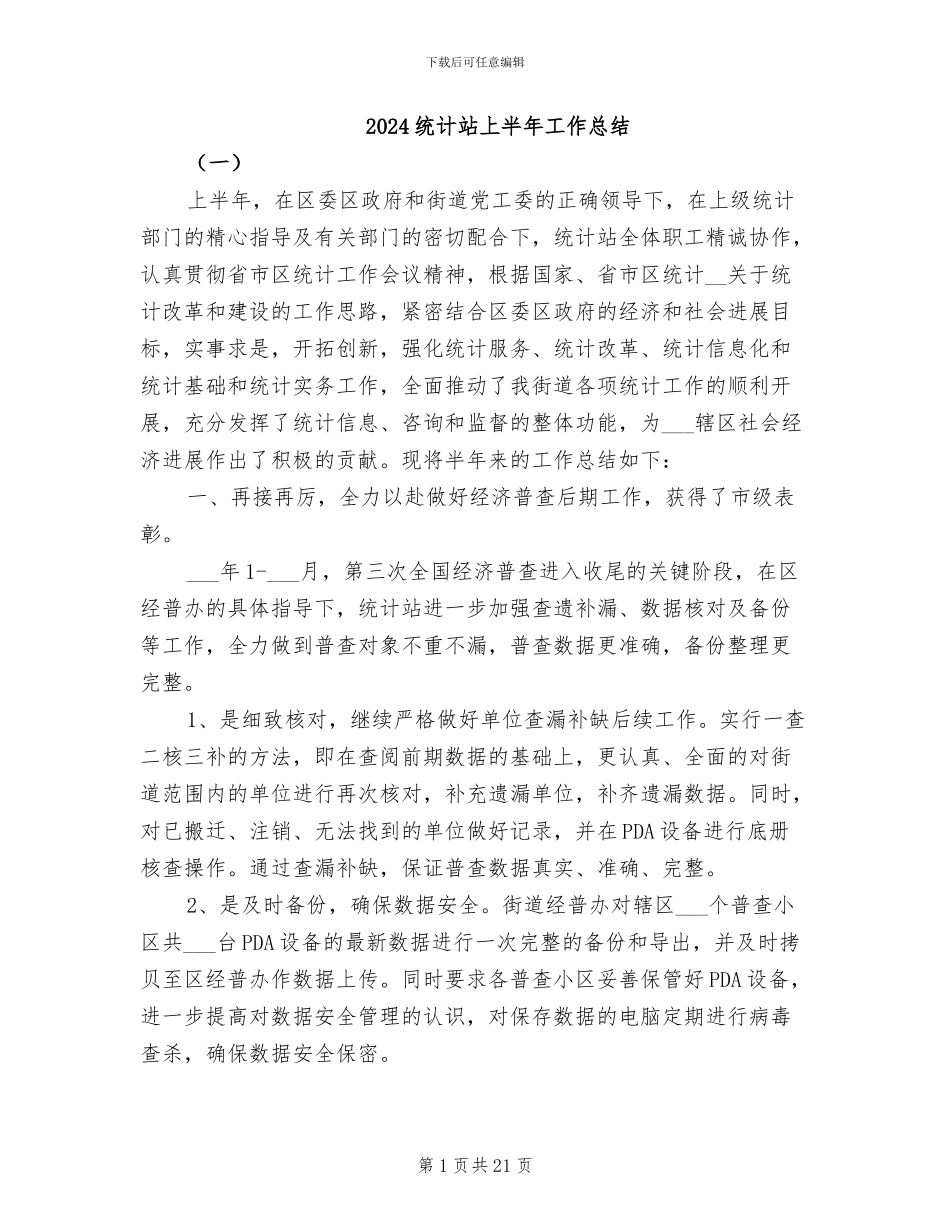 2024统计站上半年工作总结_第1页