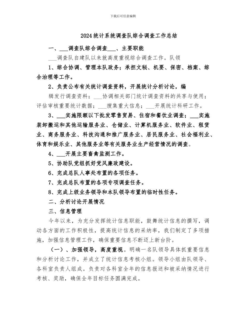 2024统计系统调查队综合调查工作总结_第1页