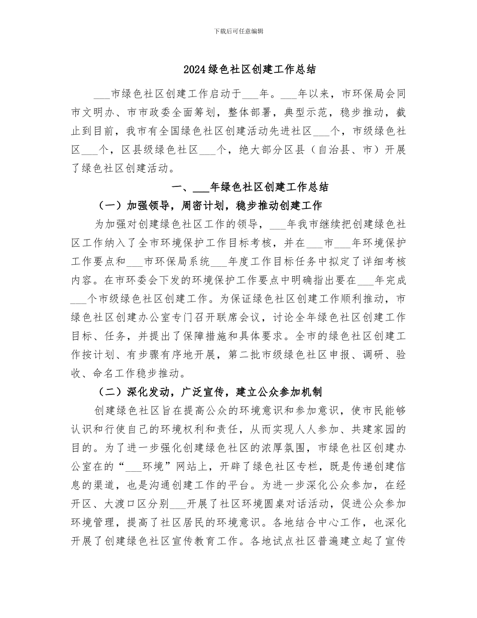 2024绿色社区创建工作总结_第1页