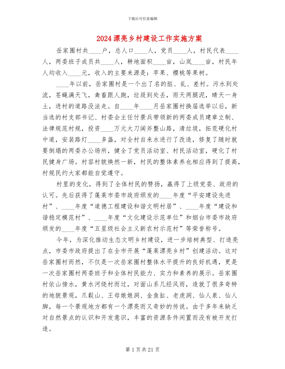 2024美丽乡村建设工作实施方案_第1页