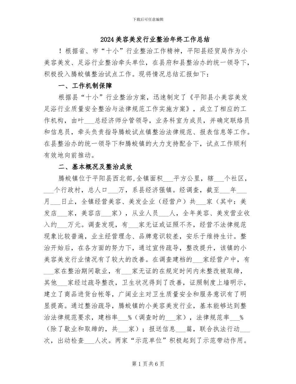 2024美容美发行业整治年终工作总结_第1页