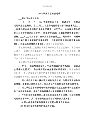 2024职业卫生培训总结