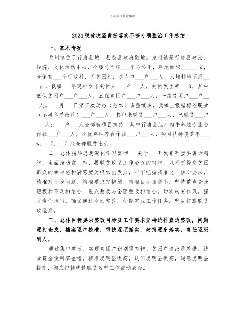 2024脱贫攻坚责任落实不够专项整治工作总结_第1页