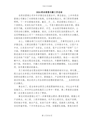 2024药品销售内勤工作总结