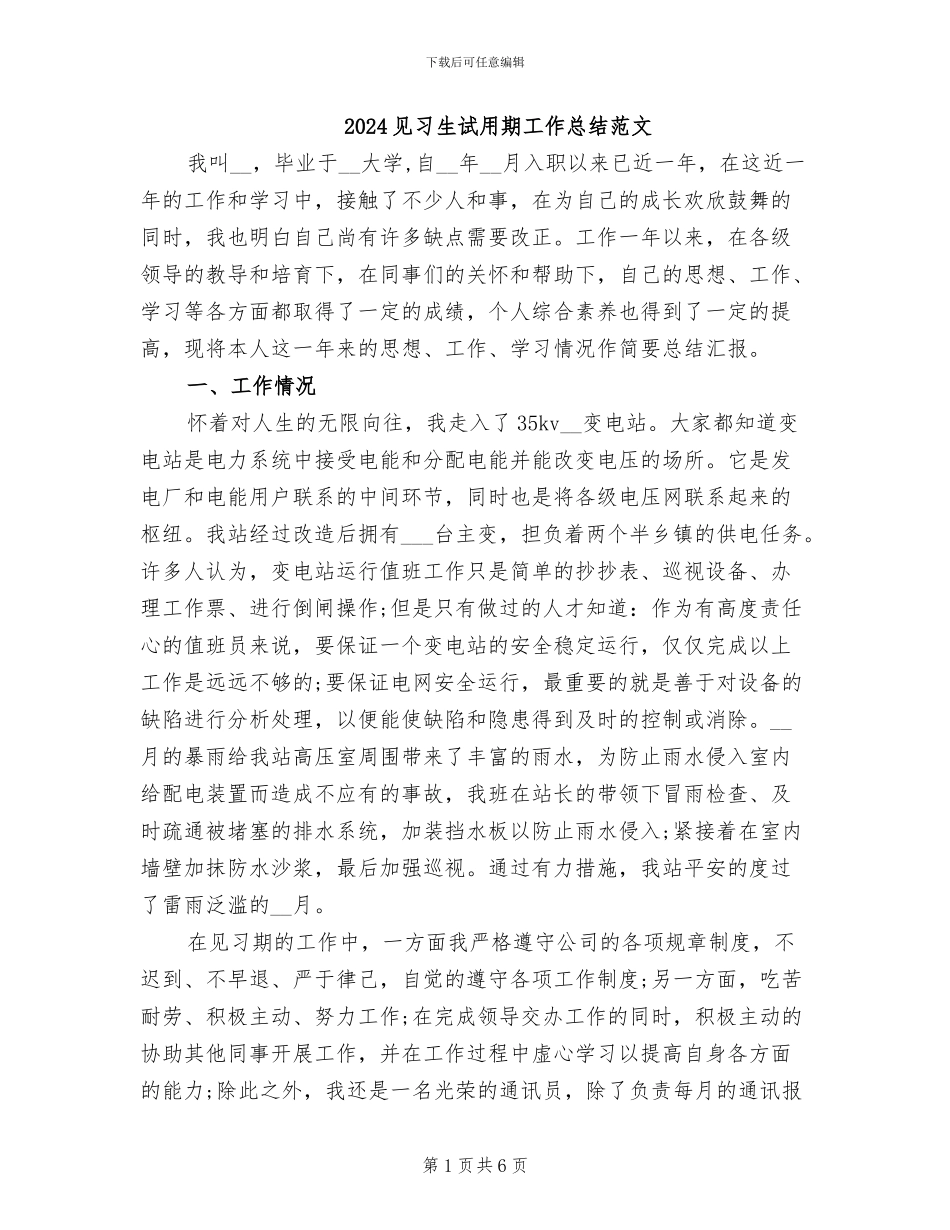 2024见习生试用期工作总结范文_第1页