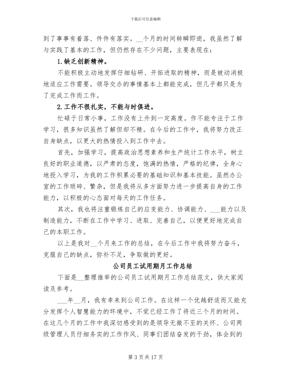 2024试用期月工作总结_第3页