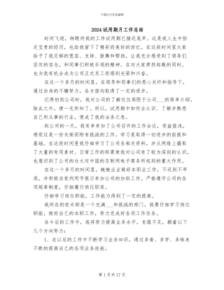 2024试用期月工作总结