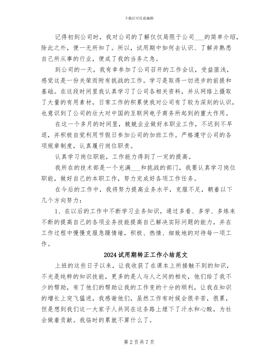 2024试用期转正工作小结_第2页