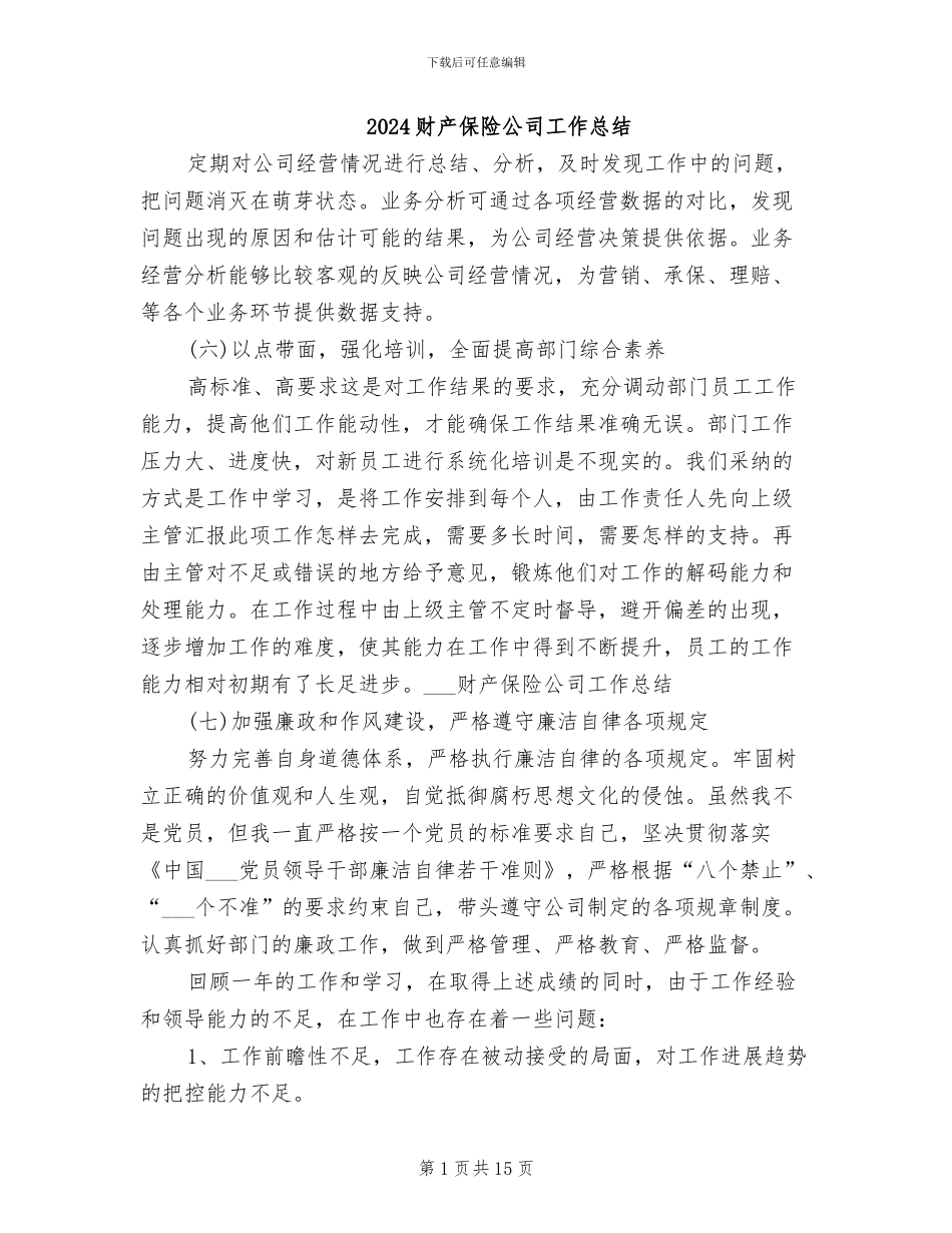 2024财产保险公司工作总结_第1页
