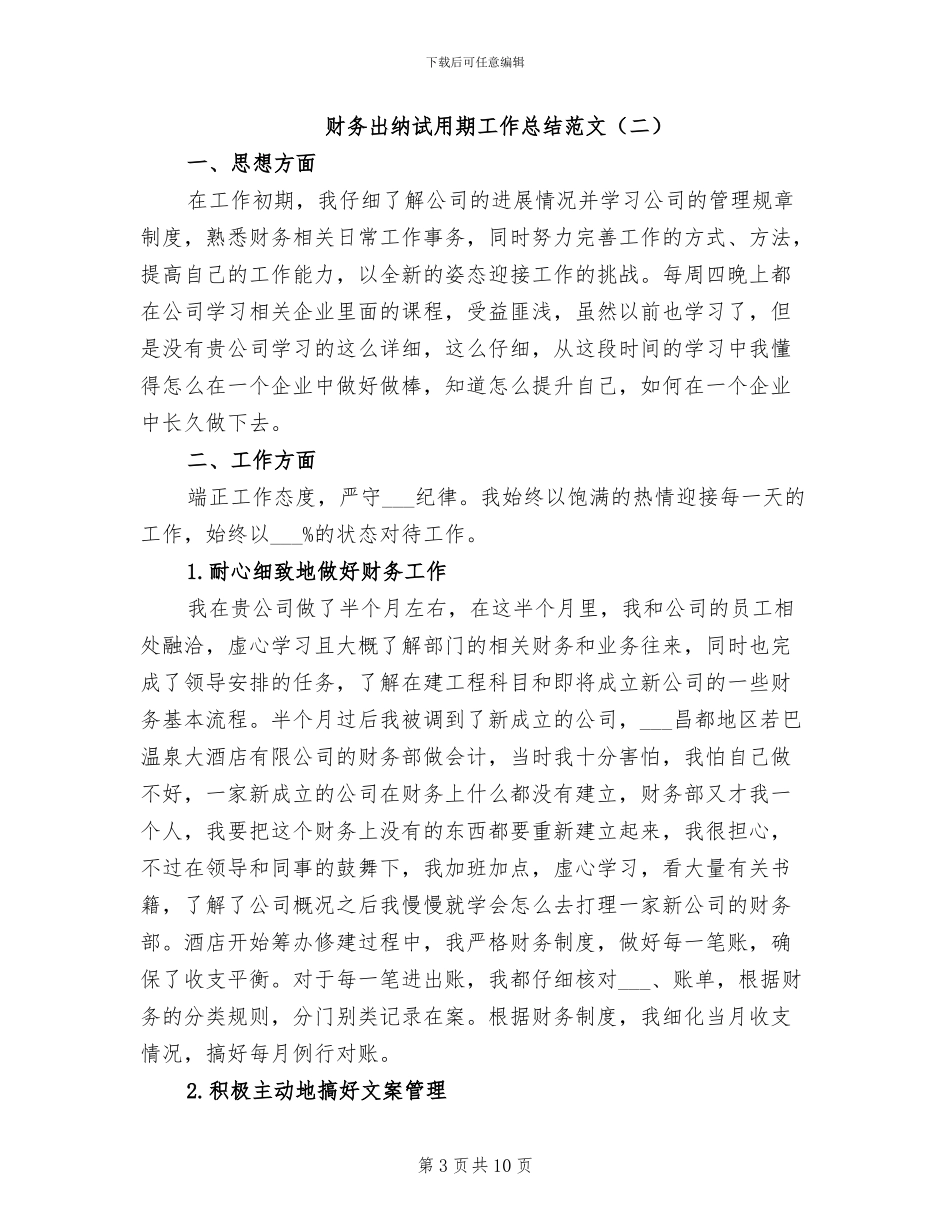 2024财务出纳试用期工作总结范文_第3页