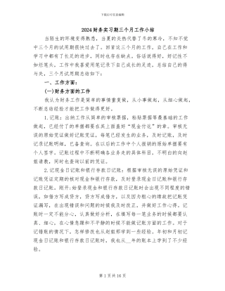 2024财务实习期三个月工作小结