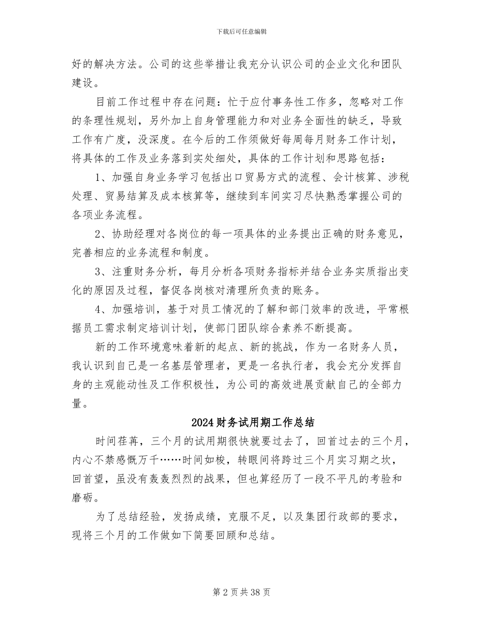 2024财务试用期工作小结_第2页
