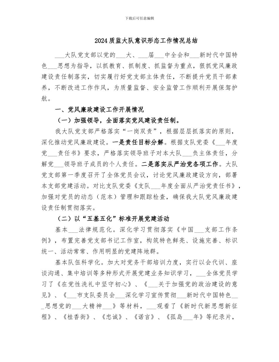 2024质监大队意识形态工作情况总结_第1页