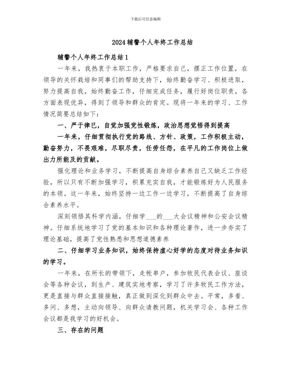 2024辅警个人年终工作总结_第1页