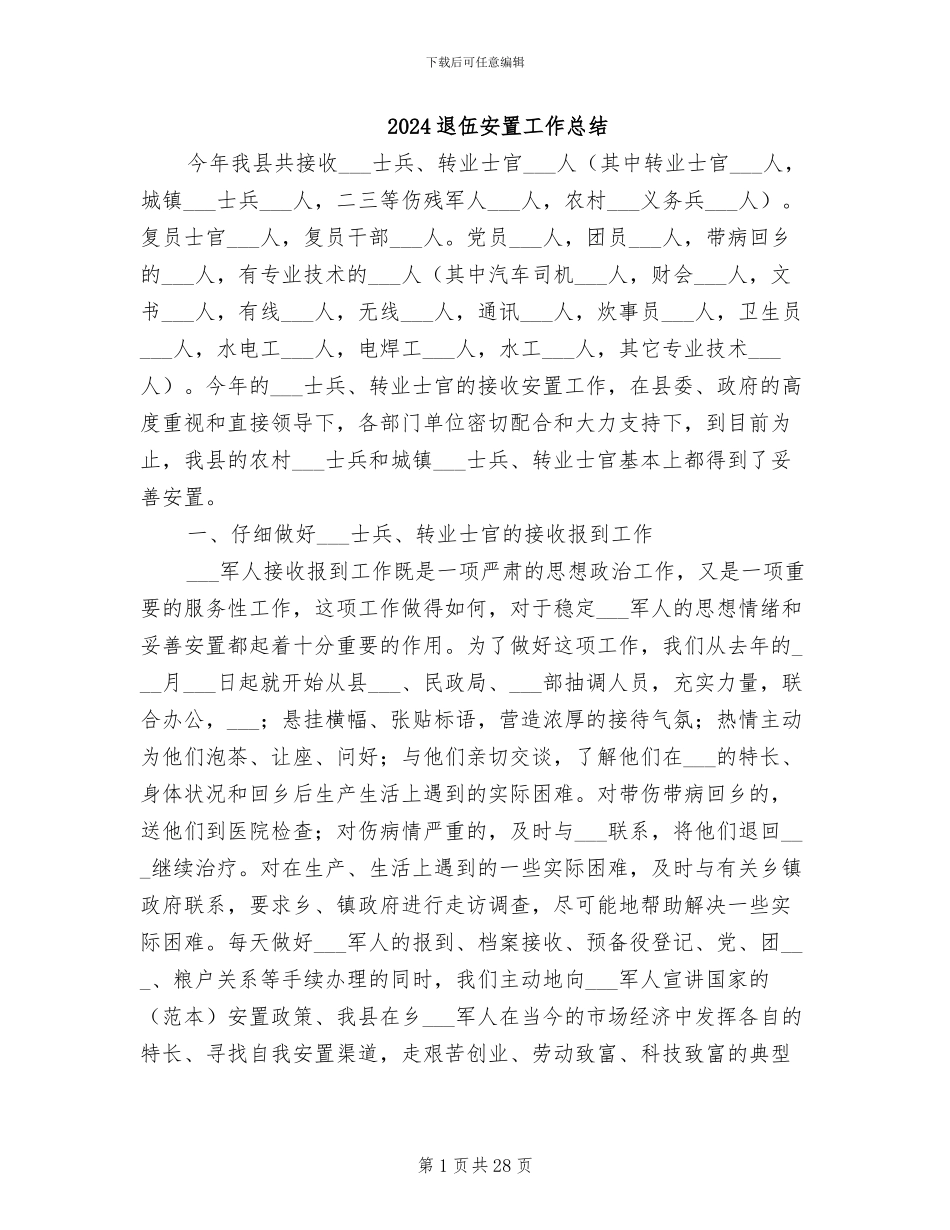 2024退伍安置工作总结_第1页