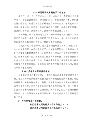 2024部门经理试用期转正工作总结