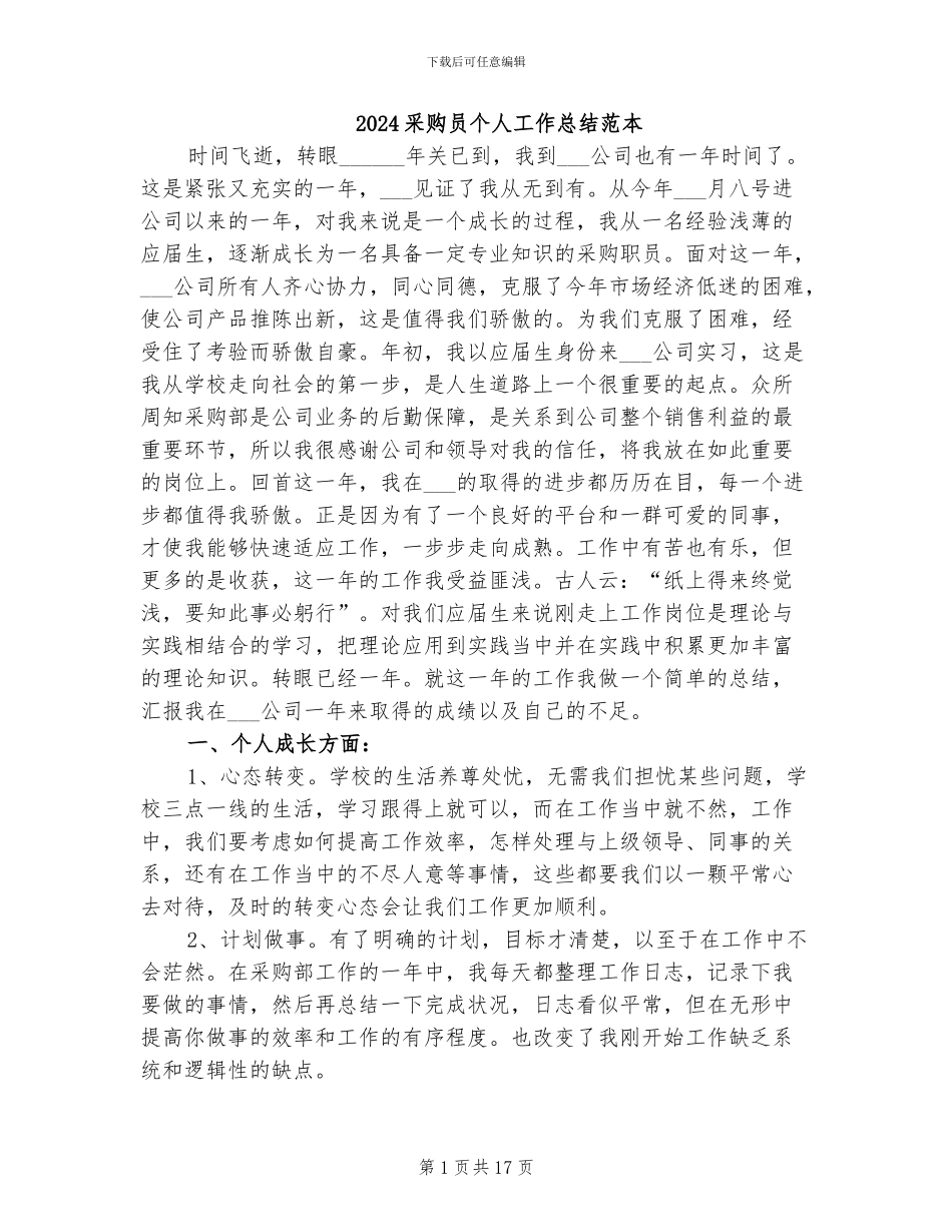 2024采购员个人工作总结范本_第1页