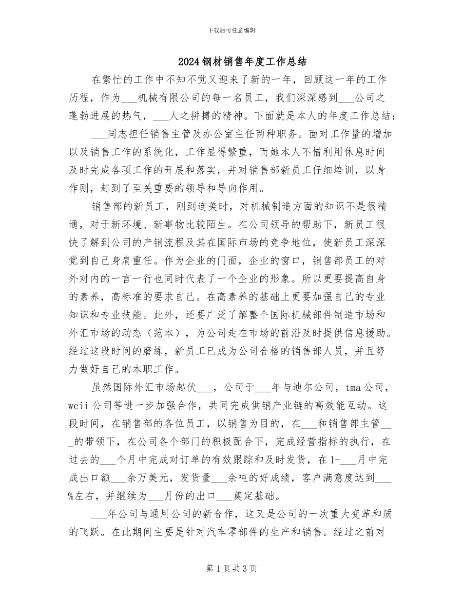 2024钢材销售年度工作总结_第1页