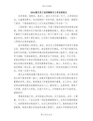 2024银行员工试用期转正工作总结范文