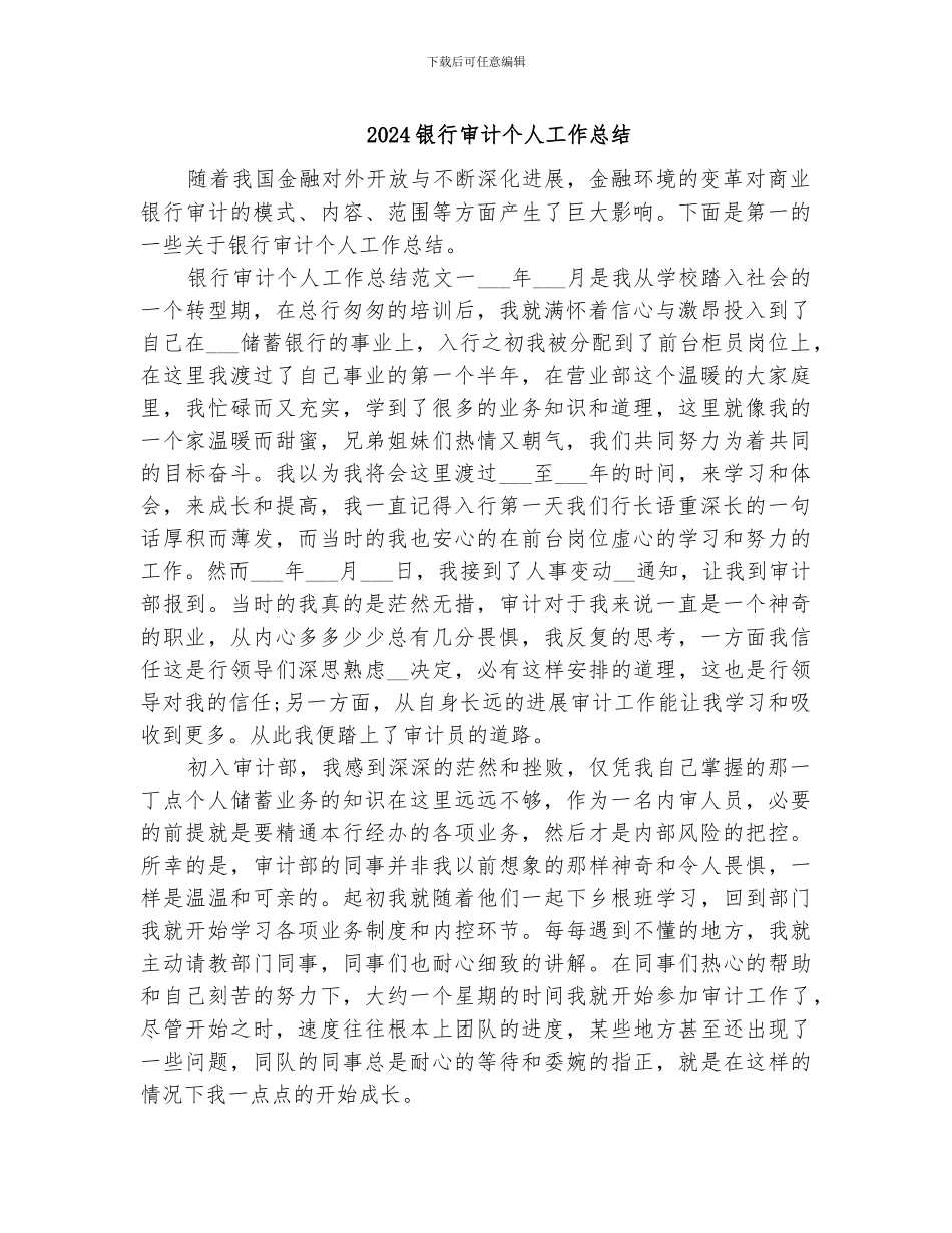 2024银行审计个人工作总结_第1页