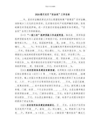 2024银行支行“农金改”工作总结