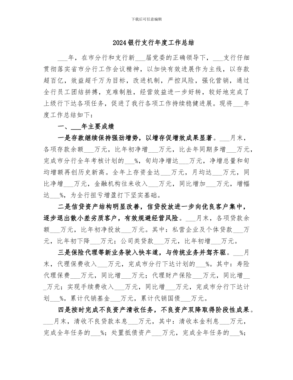 2024银行支行年度工作总结_第1页