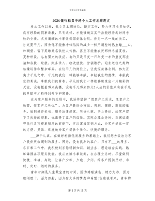 2024银行柜员年终个人工作总结范文