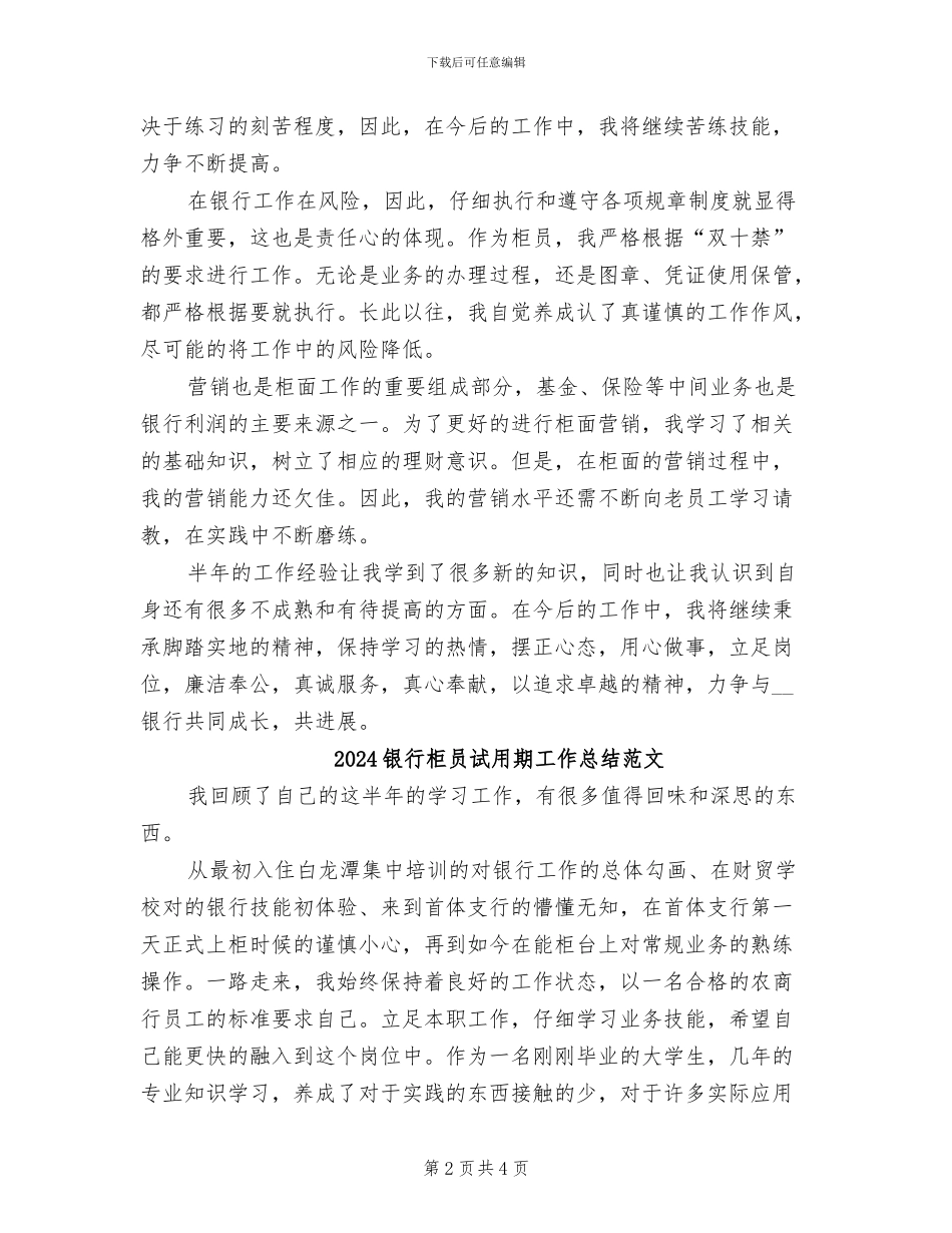 2024银行柜员试用期工作总结_第2页