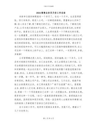 2024销售业务员月份工作总结