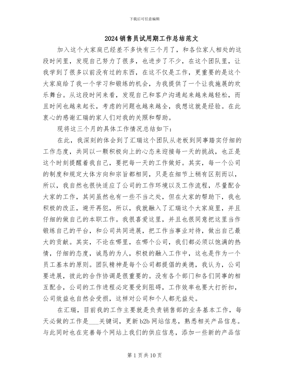 2024销售员试用期工作总结范文_第1页