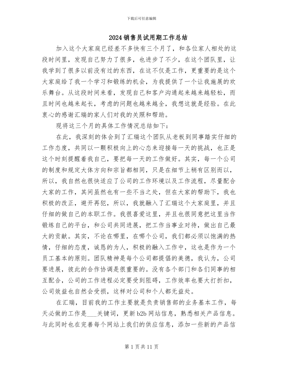 2024销售员试用期工作总结_第1页