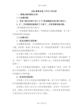 2024销售总监上半年工作总结