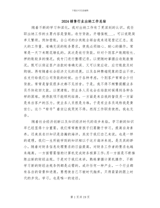 2024销售行业出纳工作总结