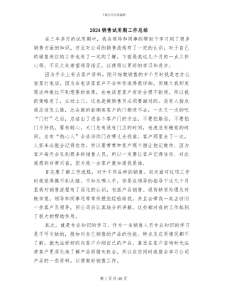 2024销售试用期工作总结