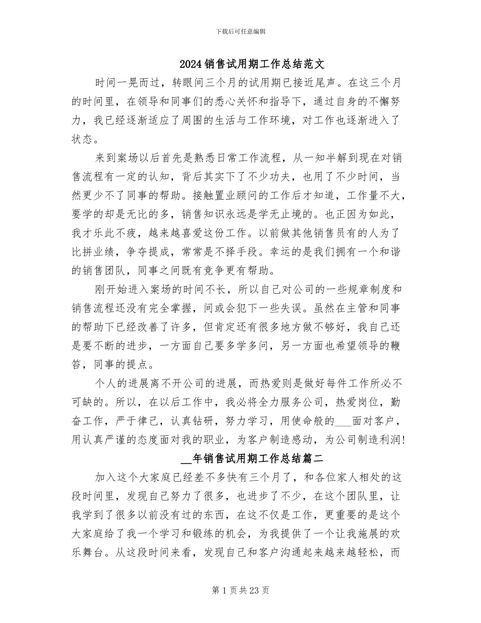 2024销售试用期工作总结范文_第1页