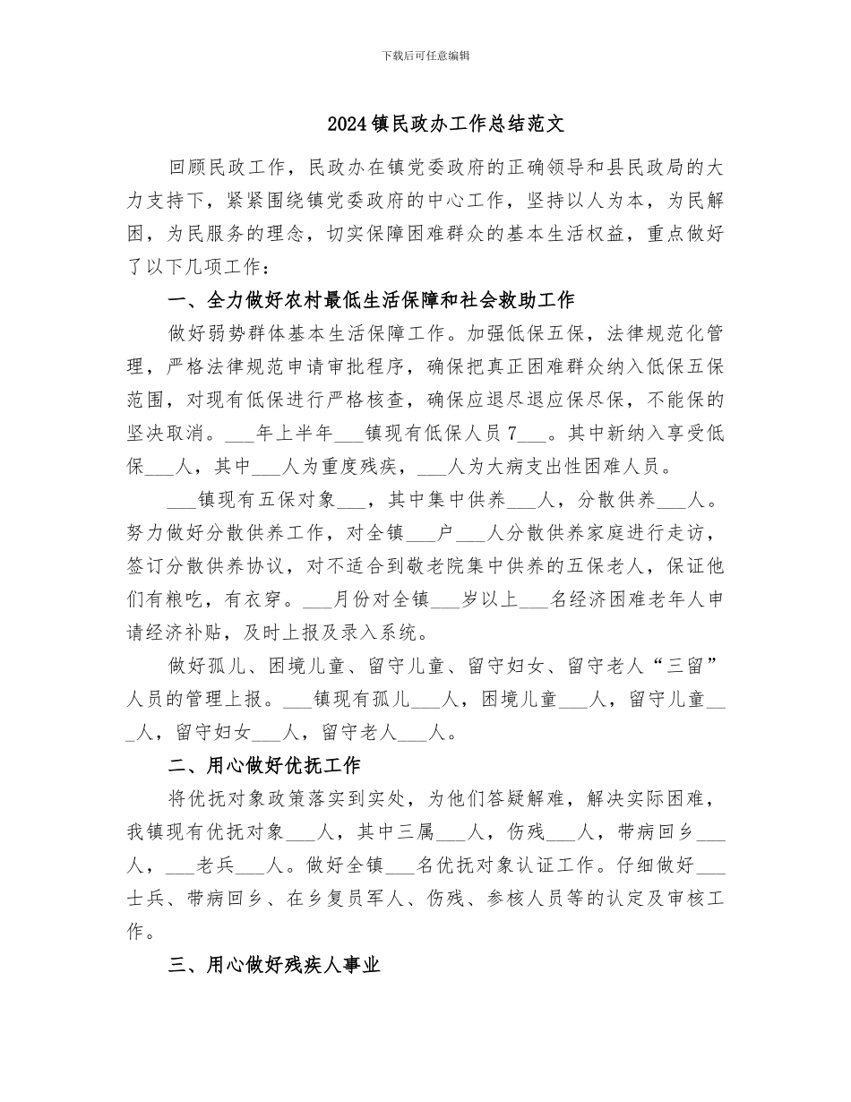 2024镇民政办工作总结范文_第1页