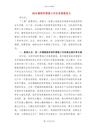 2024镇秸秆禁烧工作应急预案范文