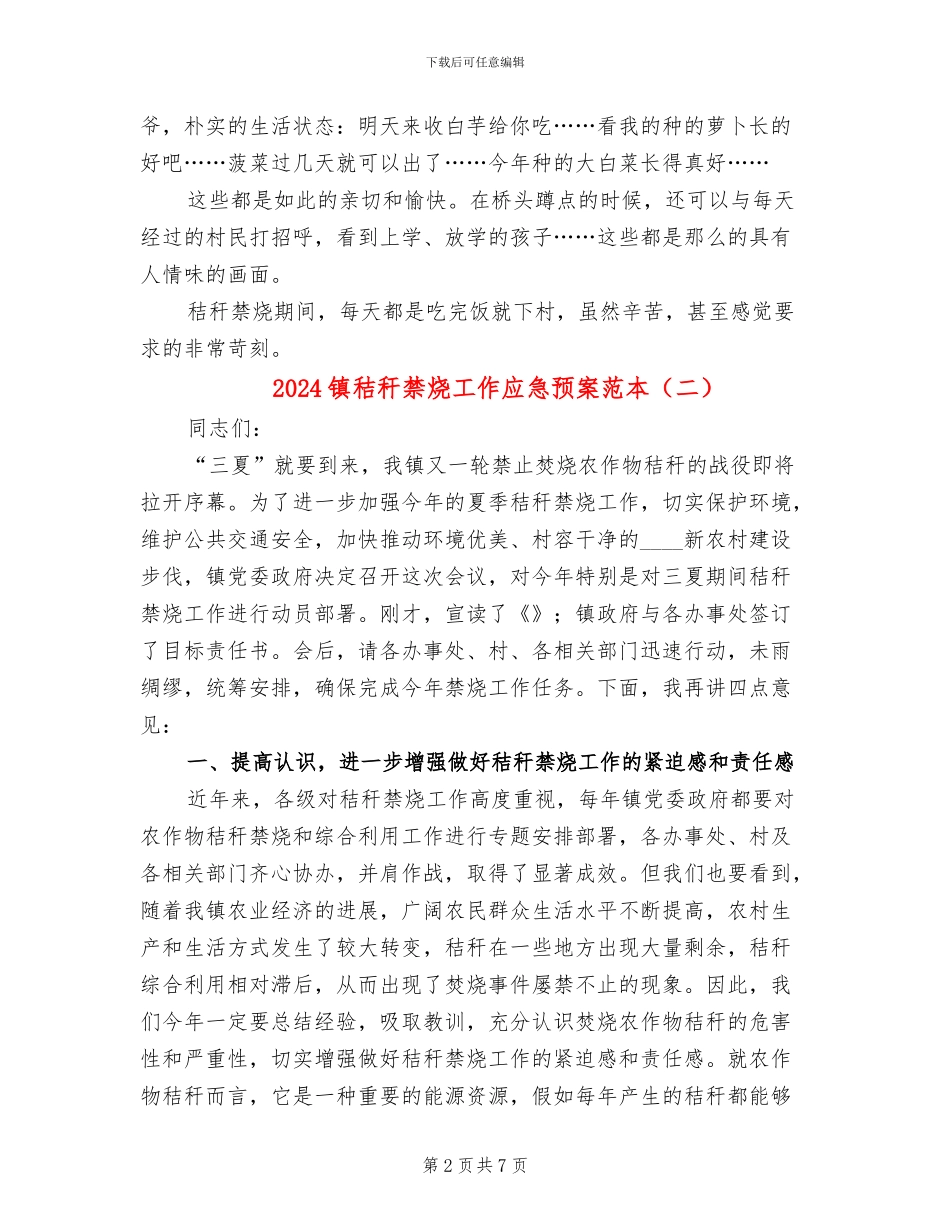 2024镇秸秆禁烧工作应急预案范本_第2页
