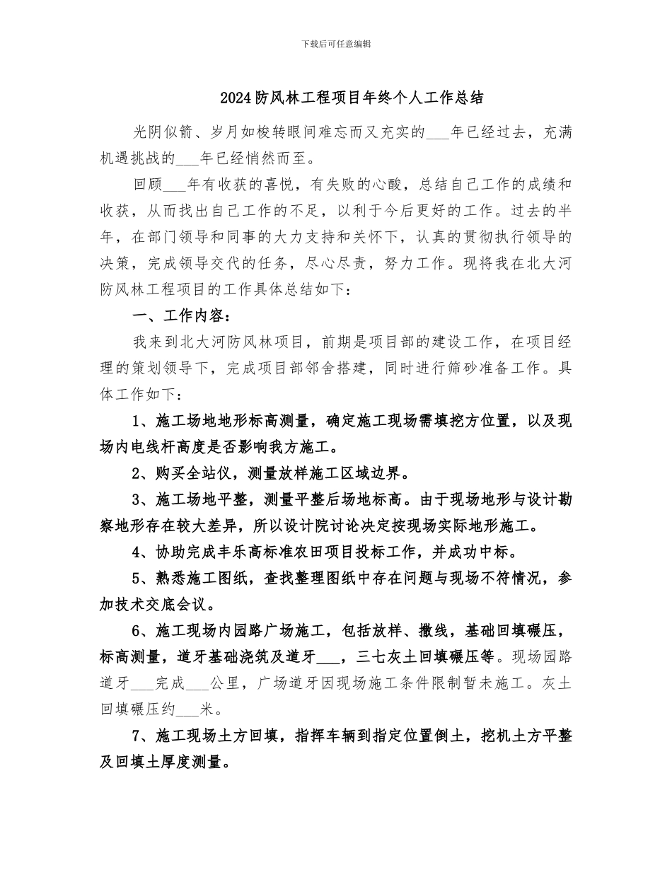 2024防风林工程项目年终个人工作总结_第1页