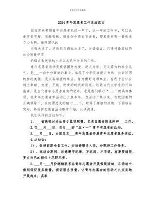2024青年志愿者工作总结范文