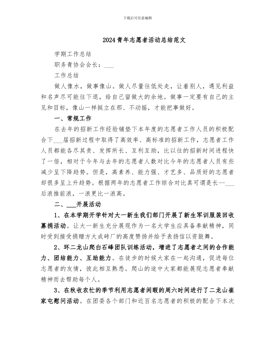 2024青年志愿者活动总结范文_第1页