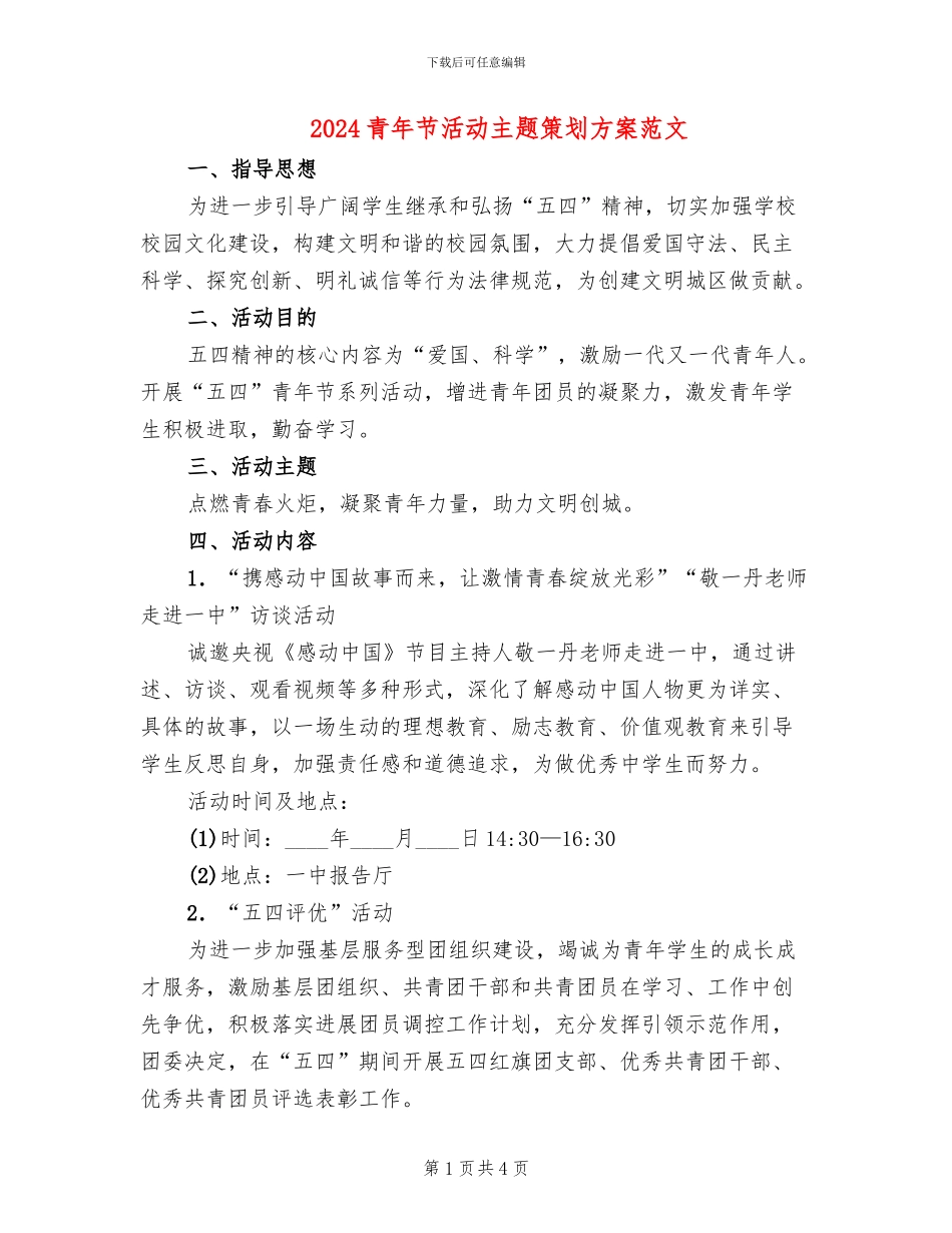 2024青年节活动主题策划方案范文_第1页