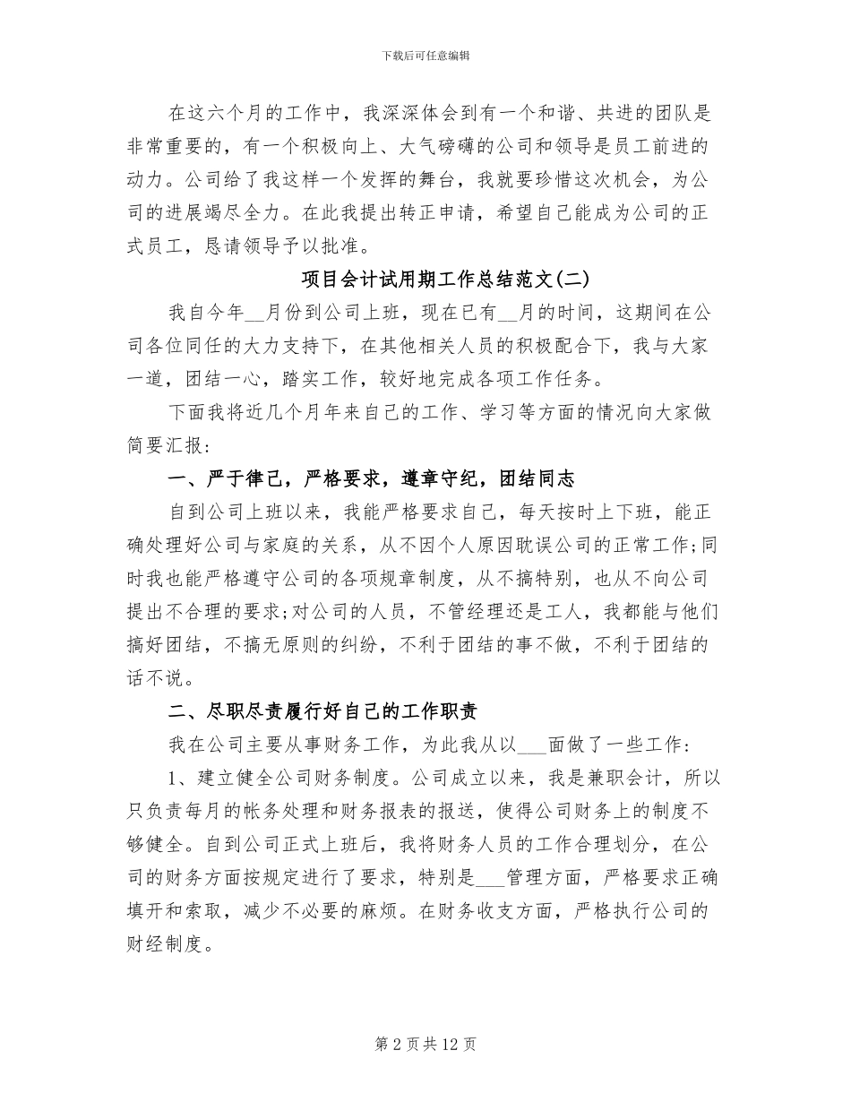 2024项目会计试用期工作总结_第2页