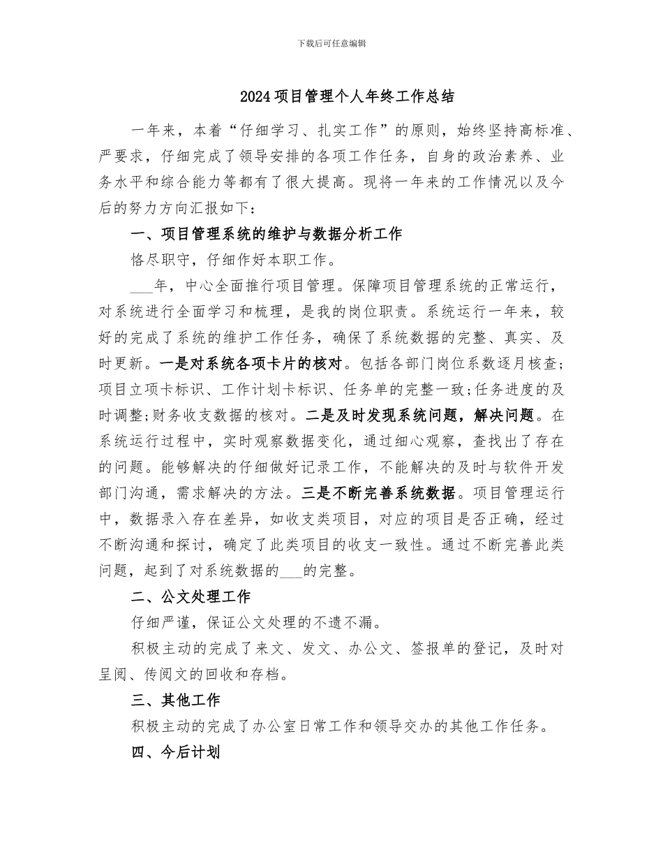 2024项目管理个人年终工作总结_第1页
