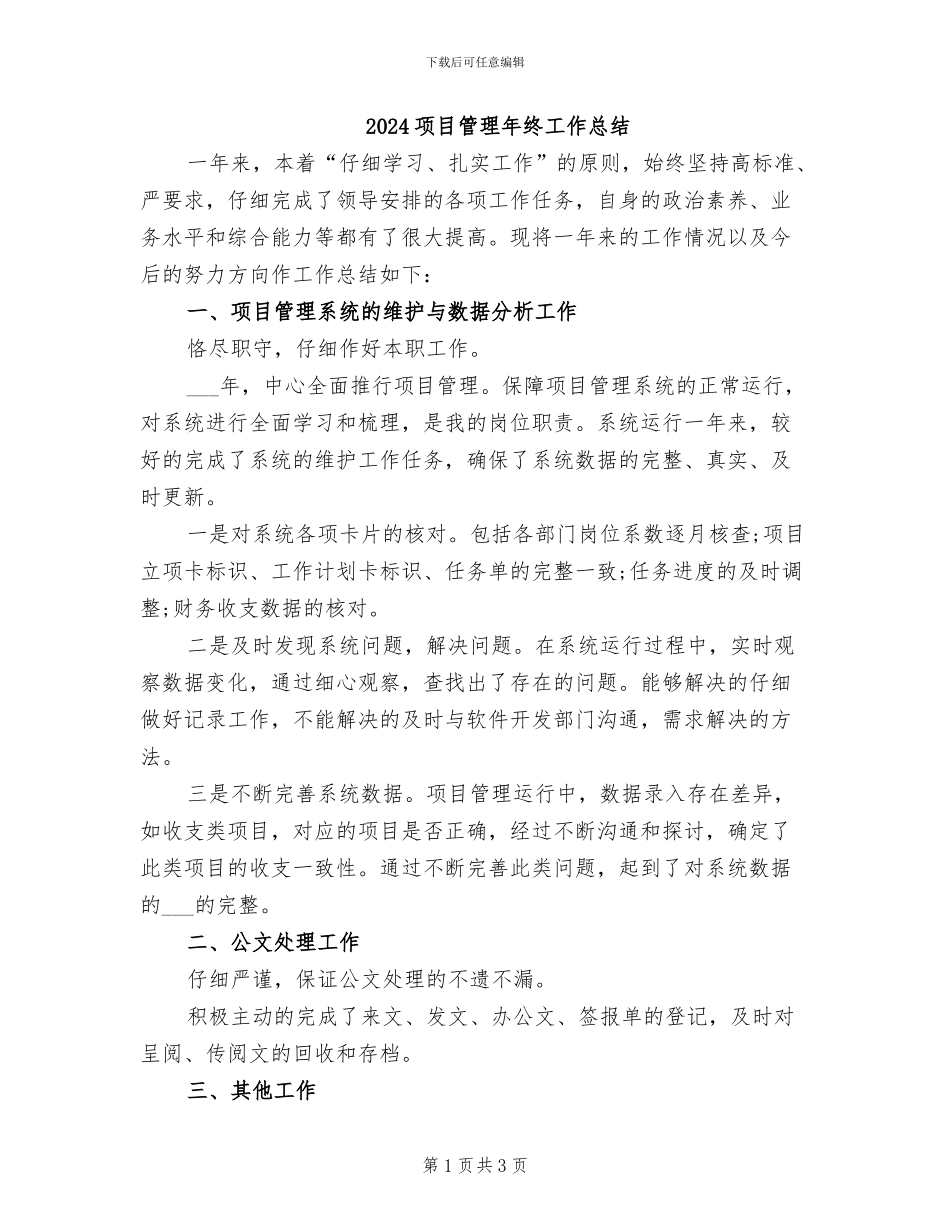 2024项目管理年终工作总结_第1页