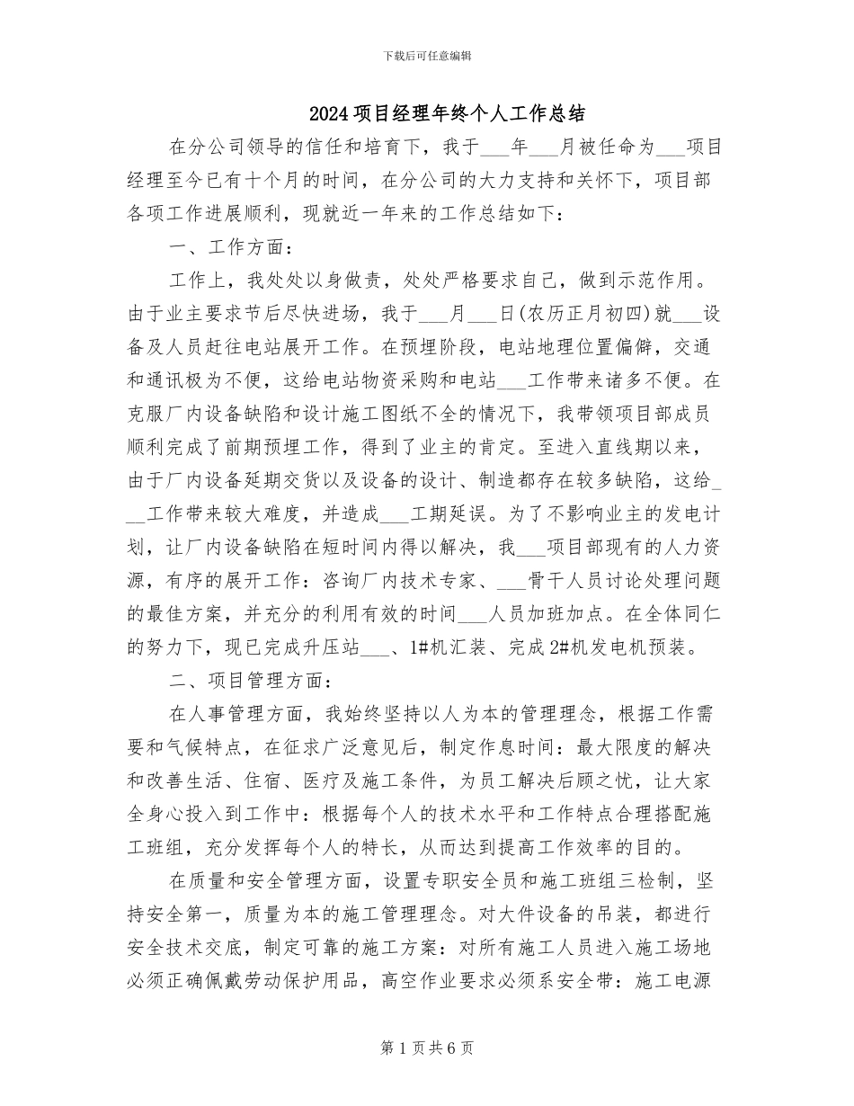 2024项目经理年终个人工作总结_第1页