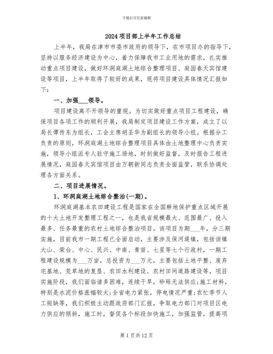 2024项目部上半年工作总结_第1页